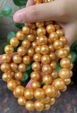 Collar de perlas sueltas de Color dorado, 12-15mm, cadena de hilo de perlas reales, 39cm de largo 2024 - compra barato