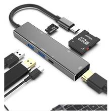 Док-станция usb-c 6 в 1 для MacBook pro/HDMI, TF, SD, USB 3,0, 4K, Air 2018/2019 2024 - купить недорого