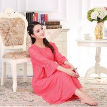 Summer Sleepwear Ladies Cotton Lace three quarters Sleeve Loose Long Nightwear  пижама Casual women Home Wear 2020 2024 - buy cheap