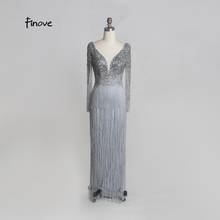 Finove Luxury Beaded Evening Dresses 2020 New Sexy Deep V-neck Backless Stunning Tassels Floor Length Long Party Dresses Gowns 2024 - buy cheap