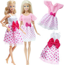 Two Sets Pink Dress Bow-knot Evening Party Skirt Daily Wear Wave Point Gown Clothes for Barbie Doll Accessories Baby DIY Toy 2024 - buy cheap