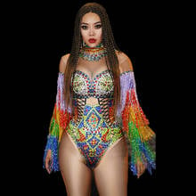 Fashion Women Multicolor Tassel Rhinestone Bodysuit Sexy Nightclub Party Celebration Singer Stage Costume Stretch Dancer Leotard 2024 - buy cheap