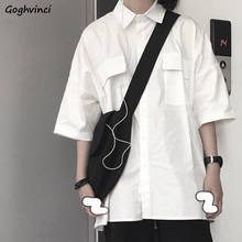 Blusa de manga corta para mujer, camisa blanca con bolsillos, estilo Harajuku, informal, Retro, coreano, elegante 2024 - compra barato