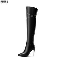 New winter 100% Genuine leather Knee-high boots Women boots fashion warm 10cm High heels Female boots 100% cowhide Women shoes 2024 - buy cheap