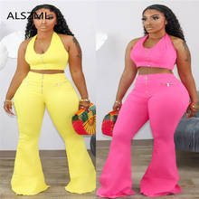 sexy women fashion u neck sleeveless crop top and pants 2 piece set sexy tight high street lady fashion tracksuits 2024 - buy cheap