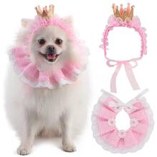 Dorakitten 1pc Pet Hat Cute Crown Lace Pet Headband Pet Costume Hat With Pet Bib Clothing Accessories Pet Dress Up Supplies 2024 - buy cheap