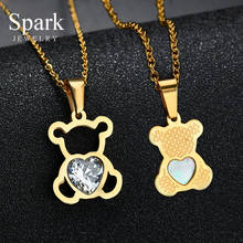 Spark Charm Hollow Cubic Zirconia Bear Pendant Necklace Stainless Steel Heart Bear Chain Necklace For Women Men Jewelry Gift 2024 - buy cheap