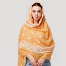 Мусульманский высококачественный вышитый шарф хиджаб хлопковый шарф Зимний женский роскошный шарф шарфы головной шарф 2024 - купить недорого