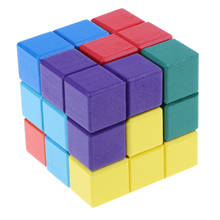 Caja con bloques de apilamiento de madera, juegos con 7 ladrillos de colores, juego de construcción de cubos de 3x3, material de enseñanza 2024 - compra barato