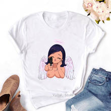 Camiseta de estampa gráfica feminina, camiseta fofa de anjo brpartículas 2021, femme harajuku, kawaii, roupas de verão, camisetas 2024 - compre barato