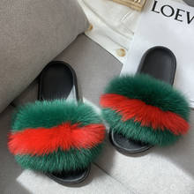 Fluffy Slides Women Fur Slippers Real Fox Fur Slippers 2020 New Hot Sale Summer Slippers Home Flat Fur Flip Flops 2024 - buy cheap