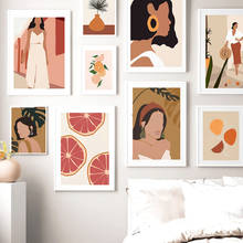Monstera-pósteres nórdicos abstractos de aguacate naranja para pared, pintura en lienzo, imágenes de pared para decoración de sala de estar 2024 - compra barato