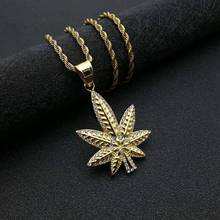 Hip Hop Iced Out Bling Hemp Leaf Pendant Necklaces Male Gold Color Stainless Steel Chains For Men Jewelry Gifts Dropshipping 2024 - buy cheap