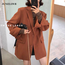 JuneLove/весенний женский деловой блейзер с отложным воротником и длинным рукавом в офисном стиле Feminino, свободное однобортное пальто, верхняя одежда 2024 - купить недорого
