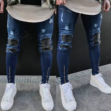 2020 calças de brim magros dos homens da forma do motociclista lavado rasgado destruído jeans em linha reta vintage desgastado denim zíper calças de rua 2024 - compre barato