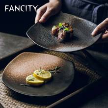 FANCITY Square ceramic plate Japanese-style glazed flat plate porcelain plate shallow plate dish breakfast plate early plate cre 2024 - buy cheap