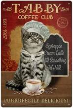 Café gato vintage metal estanho sinal casa cozinha parede retro cartaz placa 8x12 Polegada 2024 - compre barato