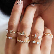 LETAPI Bohemian Crystal Flower Butterfly Midi Knuckle Ring Set For Women Gold Color Geometric Finger Rings Vintage Jewelry 2024 - buy cheap