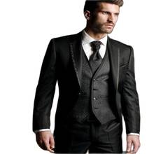 Black Wedding Men Suits Three Piece Notched Lapel Custom Groom Tuxedos for Wedding Party  (Jacket + Pants + Vest ) 2024 - buy cheap