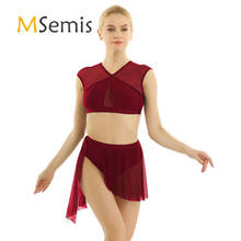 Women Asymmetric Contemporary Lyrical Belly Dance Outfits Ballet Tutu Dance Wear Female Splice Crop Top with Ballerina Skirt 2024 - buy cheap