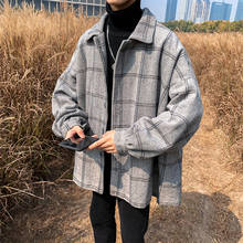 Autumn Woolen Jacket Men's Fashion Retro Casual Tartan Woolen Coat Man Streetwear Wild Loose Male Jackets Men Outwear M-2XL 2024 - buy cheap