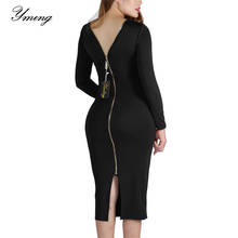 YMING Sexy Bodycon Women Dress Long Sleeve Zipper Vestidos Midi Dresses Evening Party Casual Black Dress Split Club Dresses 2024 - buy cheap