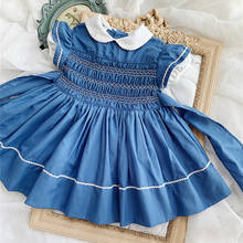 Summer Girls Baby Doll Vintage New Klein Blue Dress for 1 2 3 Years vestidos smocking short-sleeved Princess Bow vestido Dress 2024 - buy cheap