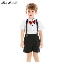 Kids Boys Clothes Summer Gentleman Fashion Wedding Party 1-6 Y Children Boys Clothing T-Shirt+Belt Pants+Tie Boy Clothing Outfit 2024 - buy cheap