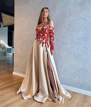 Sexy Evening Dresses A-line Long Sleeves Appliques Slit Dubai Saudi Arabia Long Prom Dress Gown Robe De Soiree 2024 - buy cheap