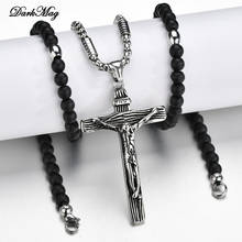 DarkMag Stainless Religious Antique Black Cross Rosary Pendant Necklaces Jesus Crucifix Beaded Necklace for Men Women Jewelry 2024 - buy cheap