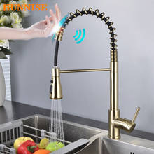 Touch Spring Kitchen Faucet Brushed Gold Pull Out Kitchen Mixer Tap Sensing Sensor Kitchen Sink Tap Smart Touch Kitchen Faucets 2024 - buy cheap