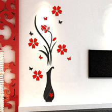 Decorações de parede sala estar vaso diy flor árvore cristal arcylic 3d adesivos parede decalque decoração para casa quarto móveis 2024 - compre barato