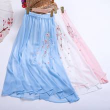 TingYiLi-Falda larga con bordado Floral étnico Vintage para mujer, falda de gasa de playa bohemia de verano, falda de línea a coreana azul, rosa y blanco 2024 - compra barato