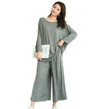 Pijamas modales de talla grande para mujer, ropa de dormir holgada, de pierna ancha de nueve puntos, para el hogar, verano y otoño 2024 - compra barato