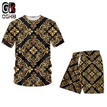 OGKB New Royal Baroque Summer 2 Piece Suit 3D Printed Golden Flower TShirt And Short Pants Sets Men Harajuku Plus Size Tracksuit 2024 - buy cheap