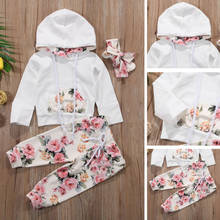 2PCS Infant Baby Girls Floral Outfit Clothes Print Pocket Hooded Sweater + Leggings Pants + Hair Band Set Tracksuit 0-2 Year 2024 - buy cheap
