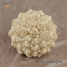 TOPQUEEN F3-CP Свадебные букеты искусственный цветок Шампанское Свадебный букет потрясающая атласная роза ручной работы Цветы для подружки невесты 2024 - купить недорого