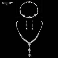 BLIJERY Elegant Bridal Jewelry Sets For Women Rhinestone Crystal Long Tassel NECKLACE+EARRINGS+BRACELET Wedding Jewelry Sets 2024 - buy cheap