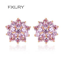 FXLRY New Design silver color Simple Pink Zircon Flower Stud Earrings For Women Fine Jewelry 2024 - buy cheap