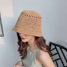 Панама плетеная ручной работы для женщин, модная пляжная Панама в рыбацком стиле, Повседневная летняя шляпа от солнца для отдыха 2024 - купить недорого