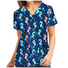 Health Care Workers Multicolor Print Nurse Uniform Women Short Sleeve V-Neck Hospital Working Scrub Tops Gorro Enfermera A40 2024 - buy cheap