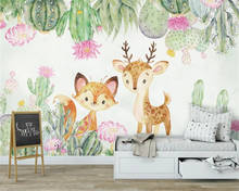 Beibehang Customized modern fashion wallpaper Hand drawn cactus cartoon elk children room living room background 3d wallpaper 2024 - buy cheap