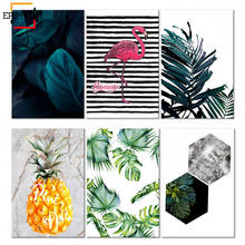 Scandinavian Green Leaf Canvas Poster Nature Nordic Style Flamingo Wall Art Print Painting Decorative Picture Living Room Decor 2024 - buy cheap