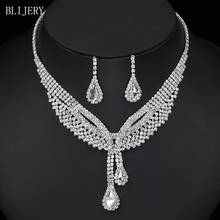 BLIJERY Luxury Rhinestones Crystal Women Wedding Jewelry Sets Waterdrop Statement Choker NECKLACE EARRINGS Bridal Jewelry Sets 2024 - buy cheap