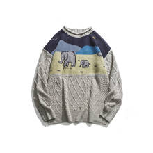 Suéter japonés Harajuku con gráfico de elefante para hombre y mujer, Jersey de punto, Cosy Elephant, talla grande 2024 - compra barato