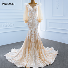 J67209 Swell простое свадебное платье с v-образным вырезом и аппликацией, жемчугом и русалочкой 2020 длинный рукав-фонарик на шнуровке сзади 2024 - купить недорого