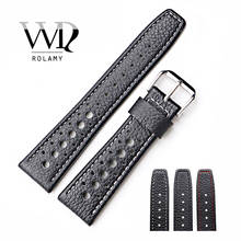 Rolamy 20 22mm Real Calf Leather Replacement Wrist Watch Band Strap Belt With Silver Buckle For Tag heuer IWC Seiko Omega Tudor 2024 - buy cheap