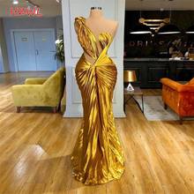 Gold Mermaid Prom Dresses 2021 Plus Size Ruffles Floor Length Evening Gowns Sexy One Shoulder Formal Party Dress Robe De Soiree 2024 - buy cheap