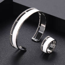 Conjunto de pulseiras de platina janelie com anéis, joias de noivado estilo dubai, femininas para casamento 2024 - compre barato