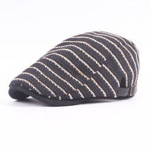 Striped Wool Beret Men's Autumn Winter Adjustable Warm Newsboy Hat Women's Casual Korean Progressive Hat Knitted 2024 - buy cheap